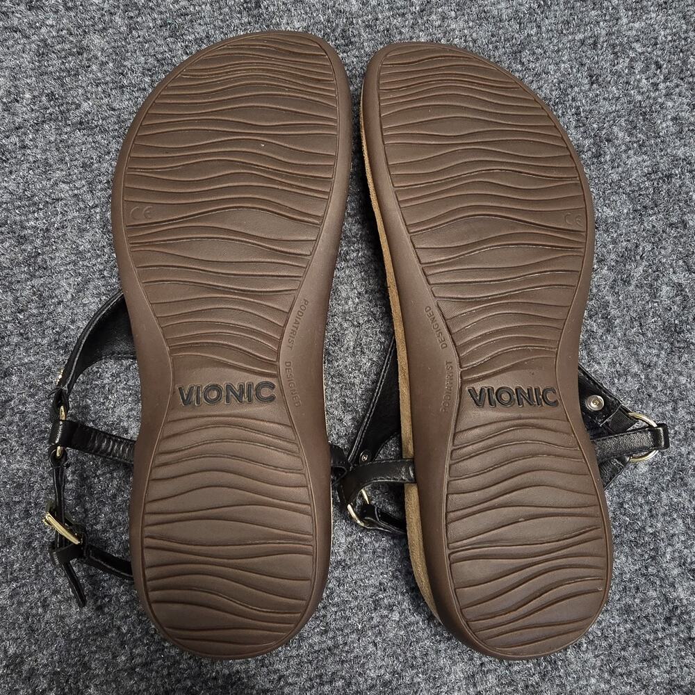 Vionic Kirra Black Leather T-Strap Orthotic Sandals Women's Size 9 TVW5126 - Picture 7 of 8
